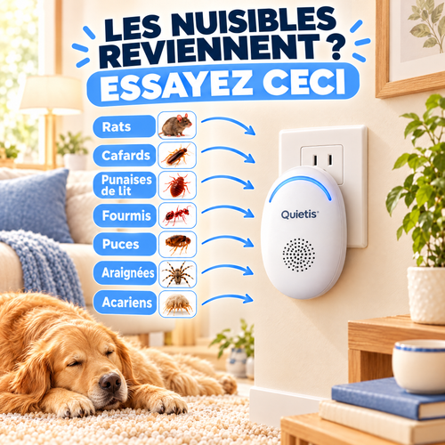 **Quietis™ – Répulsif Antiparasitaire Ultrasonique Sans Spray | Éloigne +40 Nuisibles & Punaises de Lit**